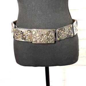Vtg Studded Leather Statement Belt Ornate Buckle Boho Western Festival Y2K Indie
